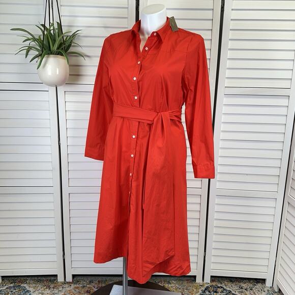 J. Crew Dresses & Skirts - New J Crew Red Tie Waist Shirt Dress Cotton Poplin Bright Cerise Womens Size 16